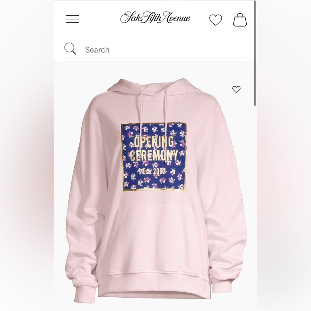 Opening Ceremony Light Pink Hoodie with Navy Floral Patch and Gold Trim